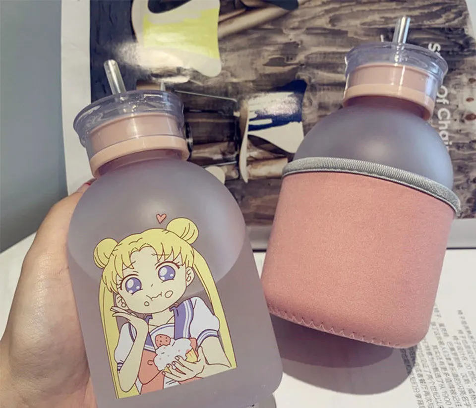 RUIDA Сейлор Мун прозрачная пластиковая бутылка для воды Мультяшные матовые бутылки для воды герметичная посуда для напитков Милая Студенческая Подарочная чашка для девушек