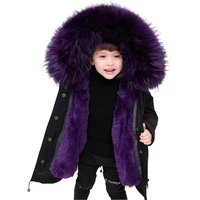 2019 winter new girls fur coat raccoon fur collar rex rabbit fur lining childrens long coat