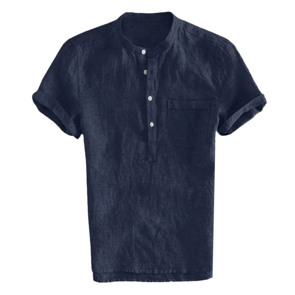 Повседневная рубашка с коротким рукавом, мужская рубашка Camisa, мешковатая, хлопок, лен, одноцветная, на пуговицах, Мужская блузка, топы, уличная одежда, Camisa masculina