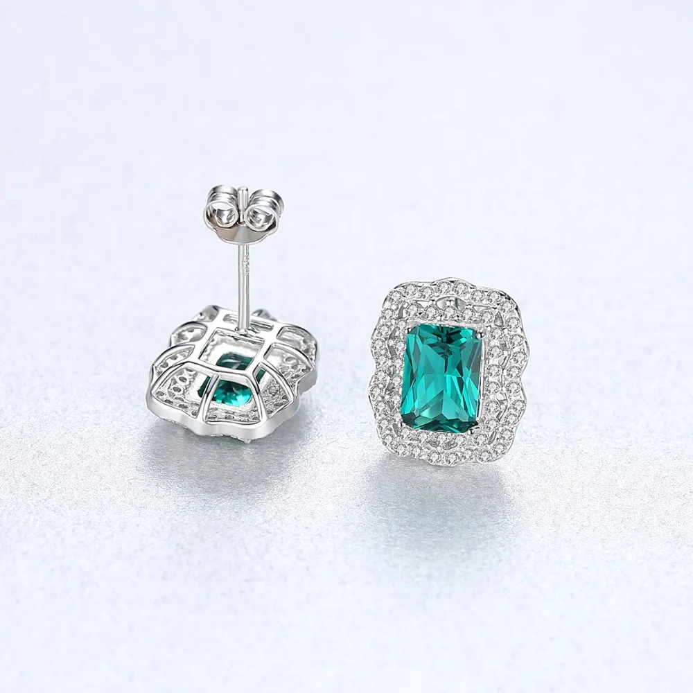 CZCITY Mystic Cutting Luxury Emerald Stud Earring For Women Shining Double Zircon Temperament Wedding Silver 925 Jewelry | Украшения и