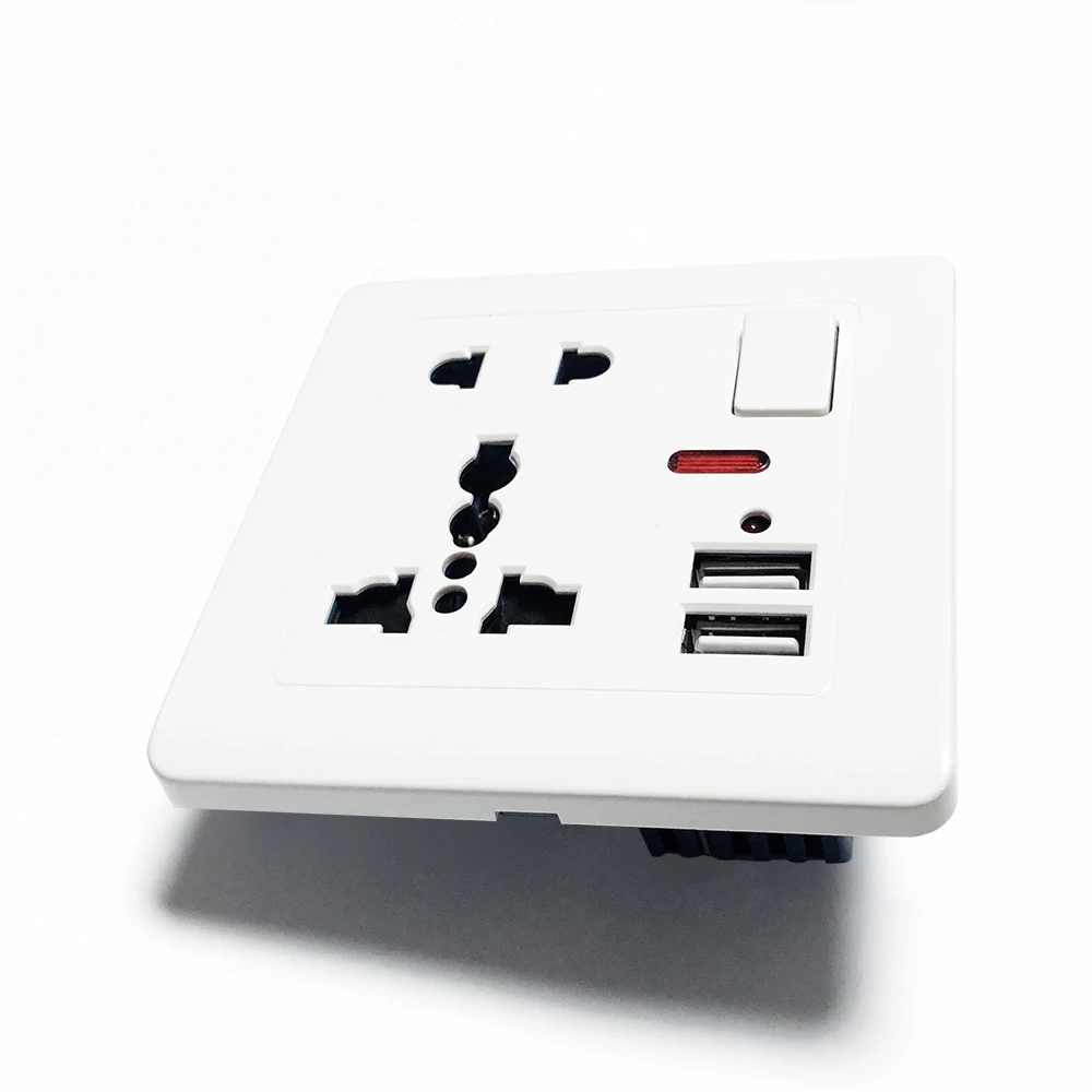 Настенный выключатель с usb разъемом, светильник 110~ 250 В, Золотая/белая Международная универсальная панель, 13А, универсальная розетка для пяти отверстий