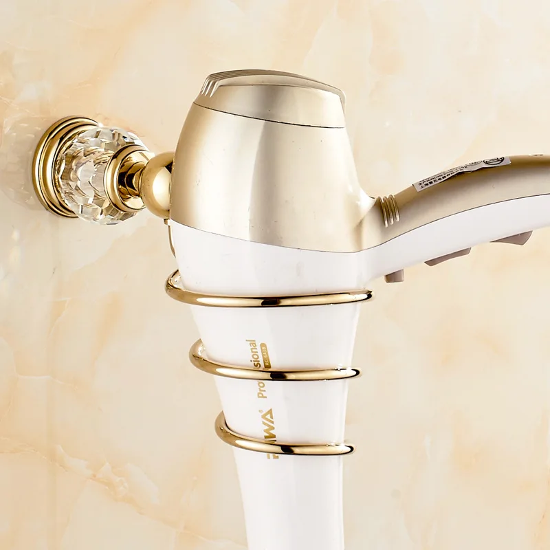 

European Hairdryer Shelf Solid Brass Crystal Gold Bathroom Shelf Bathroom Hair Dryer Holder Bathroom Accessories