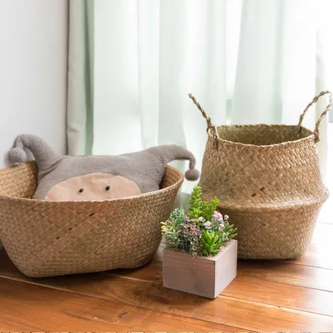 Seaweed Storage Basket Wicker Garden Flower Pot Study Room Rattan Home Organizer | Дом и сад