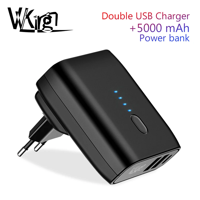 

VVKing Travel USB Charger 5000mAh Power bank 2 USB Charger 2 in 1 EU US Foldable Plug 2.4A Fast Charging For iPhone Xiaomi Phone