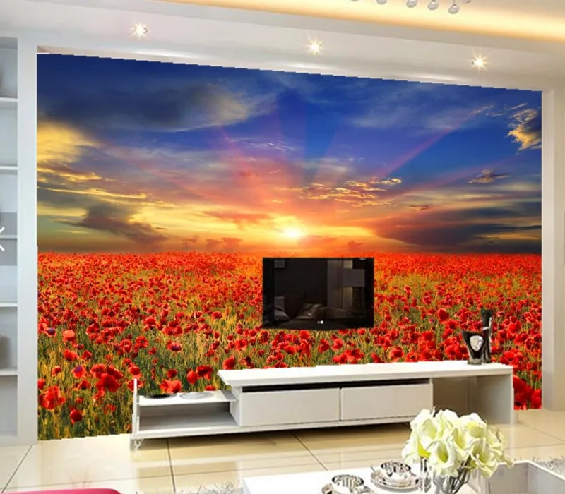 Custom 3D murals Scenery Fields Sunrises and sunsets Flowers Nature papel de parede living room TV wall bedroom wallpaper | Обустройство