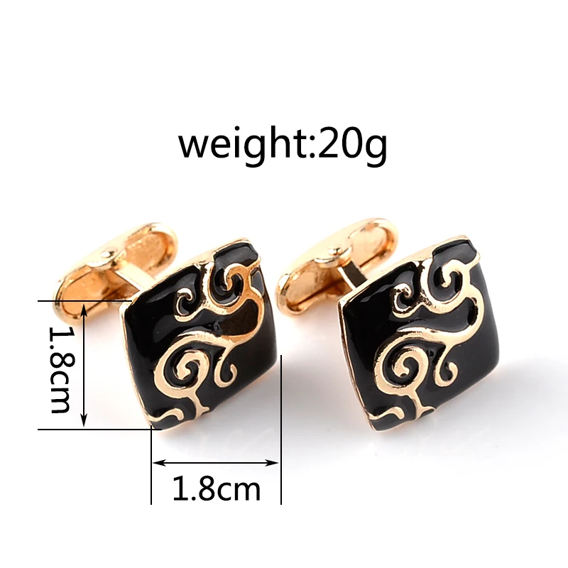 Gold Paint Plant Pattern Decorative Black Enamel Cufflinks Jewelry Mens Chrismas Gift Business Cuff Links For Gentlemen | Украшения и