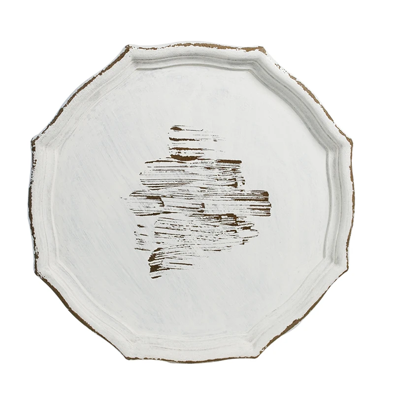 Деревянная тарелка винтажный белый стиль десертный поднос ручной работы