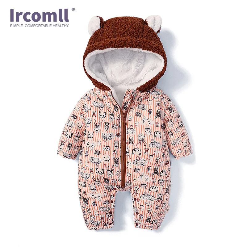 Ircomll/Одежда для новорожденных; комбинезон для малышей; осенне-зимние комбинезоны с капюшоном; мягкая бархатная одежда для младенцев - Цвет: Coffee