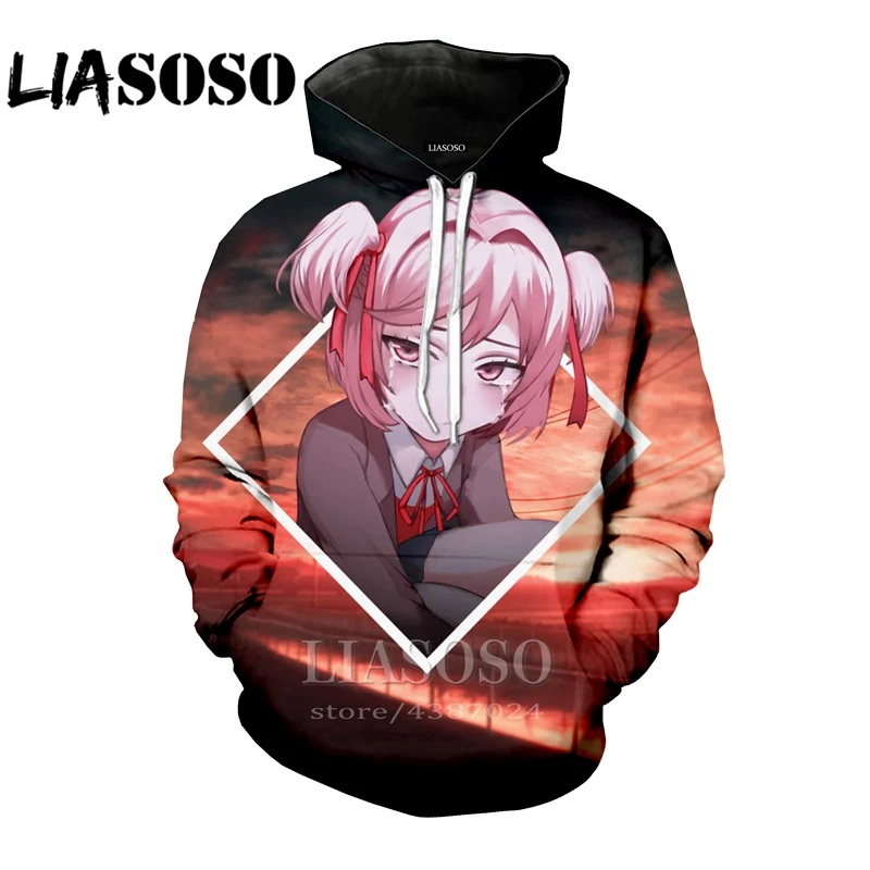 LIASOSO, Забавный 3D принт, для женщин, новинка, для мужчин,, аниме, doki, милый, длинный рукав, homme, Harajuku, толстовки, худи, модная, D879