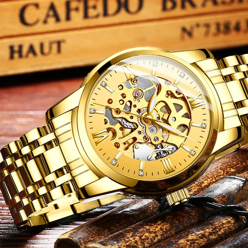 Часы наручные HAIQIN Мужские механические автоматические деловые Роскошные в стиле