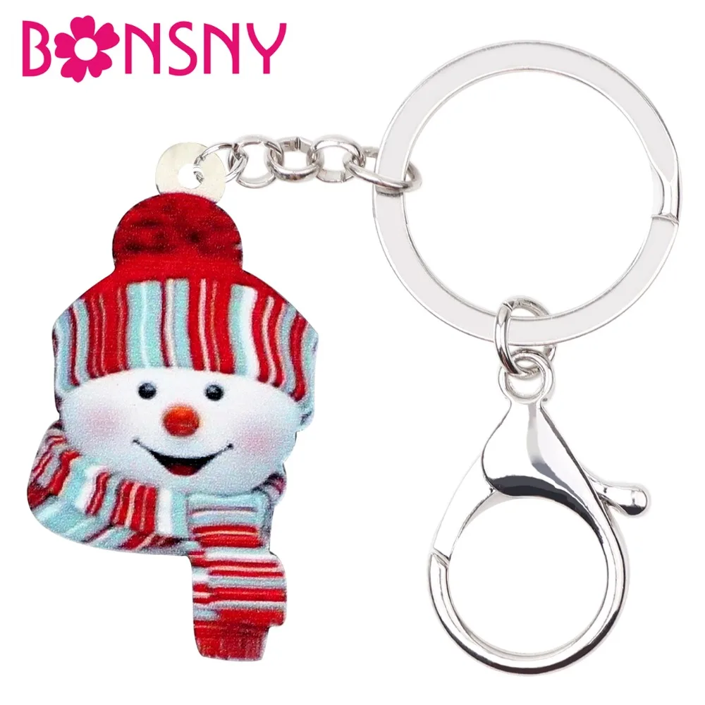 

Bonsny Acrylic Christmas Cartoon Snowman Key Chains Keychains Charms Decoration Xmas Gift New Year Jewelry For Women Girls Teens