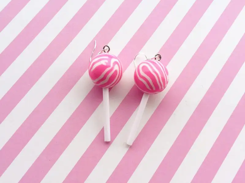 pink bang Кавайные розовые серьги-леденцы с имитацией леденца Кабошоны с плоской задней поверхностью из полимерной глины для женщин, милый подарок на день рождения - Окраска металла: pink bang