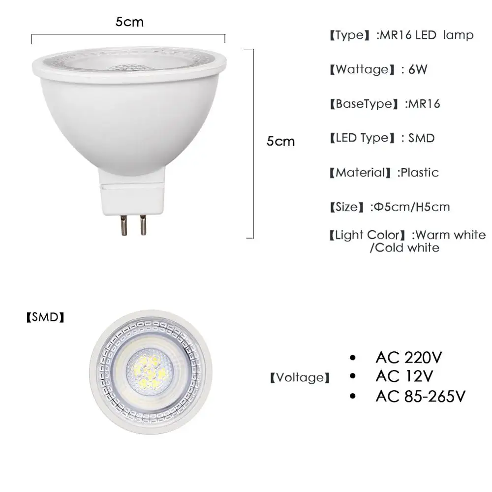 GU10 MR16 Светодиодный точечный светильник GU5.3 SMD 6 Вт AC 12 В 220 в 230 240 110 Точечный bombilas