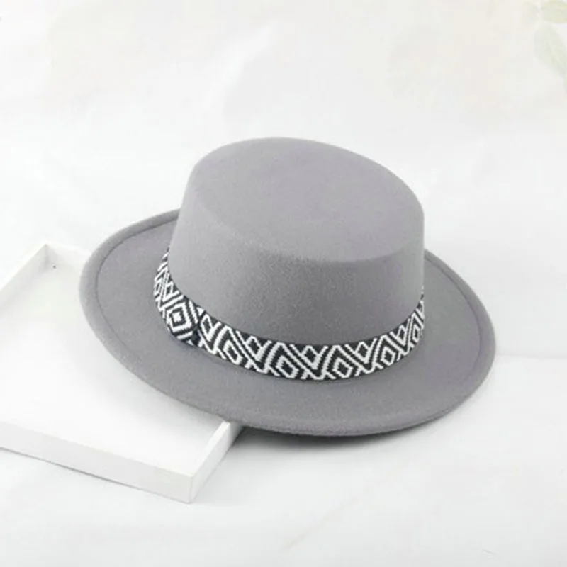 Новый стиль детская взрослая мужчина женщина осенняя зимняя шерстяная шляпа с облегченной английской ретро джазовой полоской с плоской вершиной 3мз3 он.