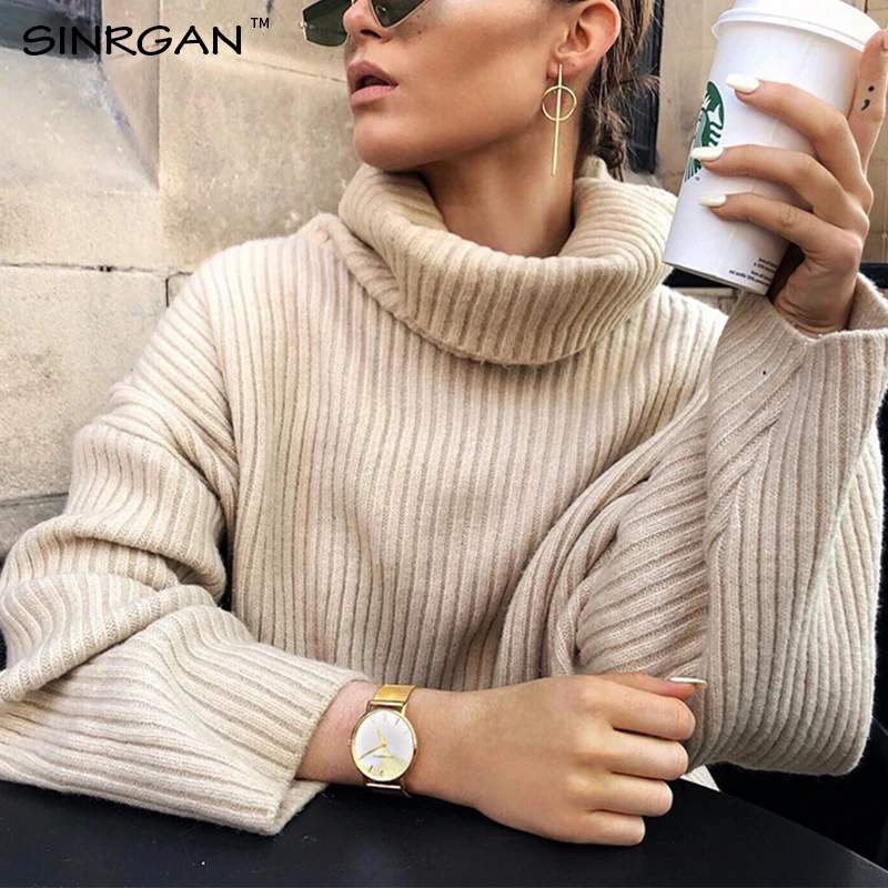 SINRGAN 2020 Winter Turtleneck streetwear Women Jumper Sweater Batwing Sleeve Knitted Loose Pullover | Женская одежда