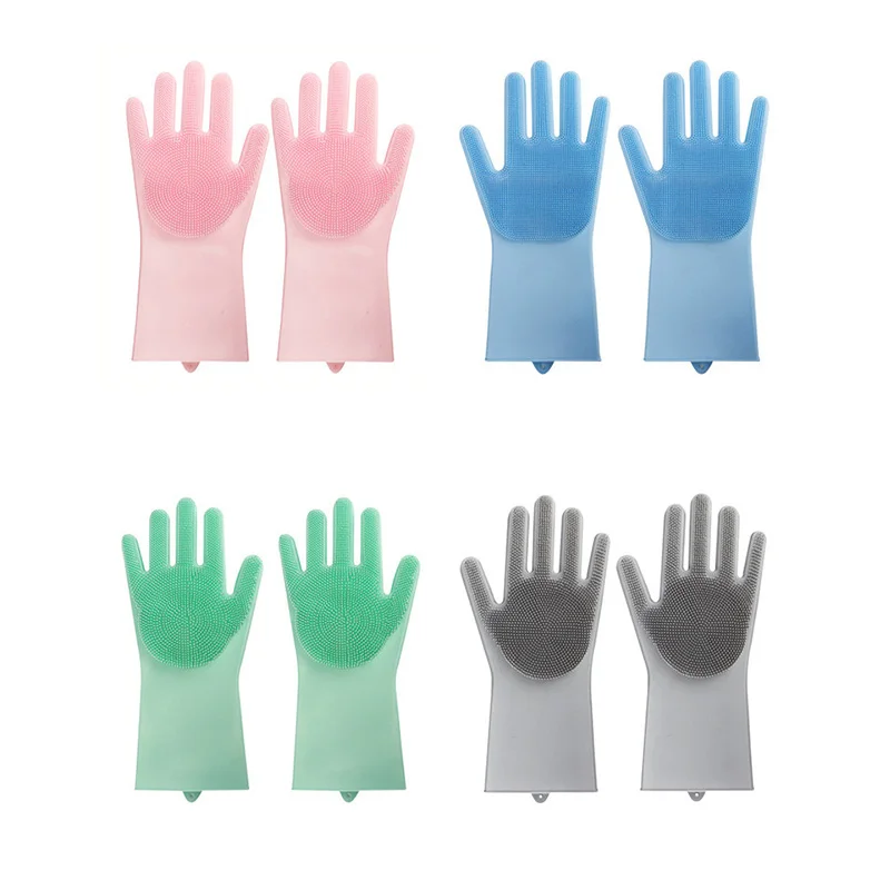 Magic Reusable Silicone Cleaning Gloves Dishwashing Scrubber Heat Resistant Scrubbing Sponge Bristles for Washing Dish Kitchen | Дом и сад