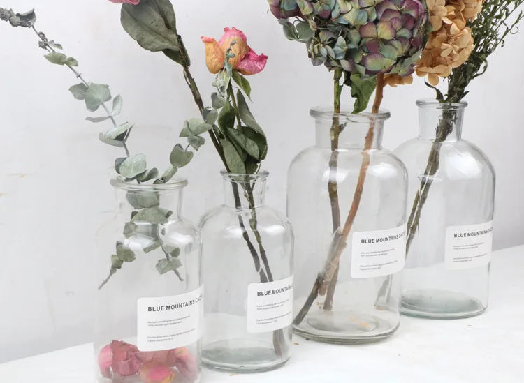 

New Transparent Nodic Style European New Fashion Letter Sticker Flower Pot Flower Holder Flower Vase Bottle Free Hemp Rope 80cm
