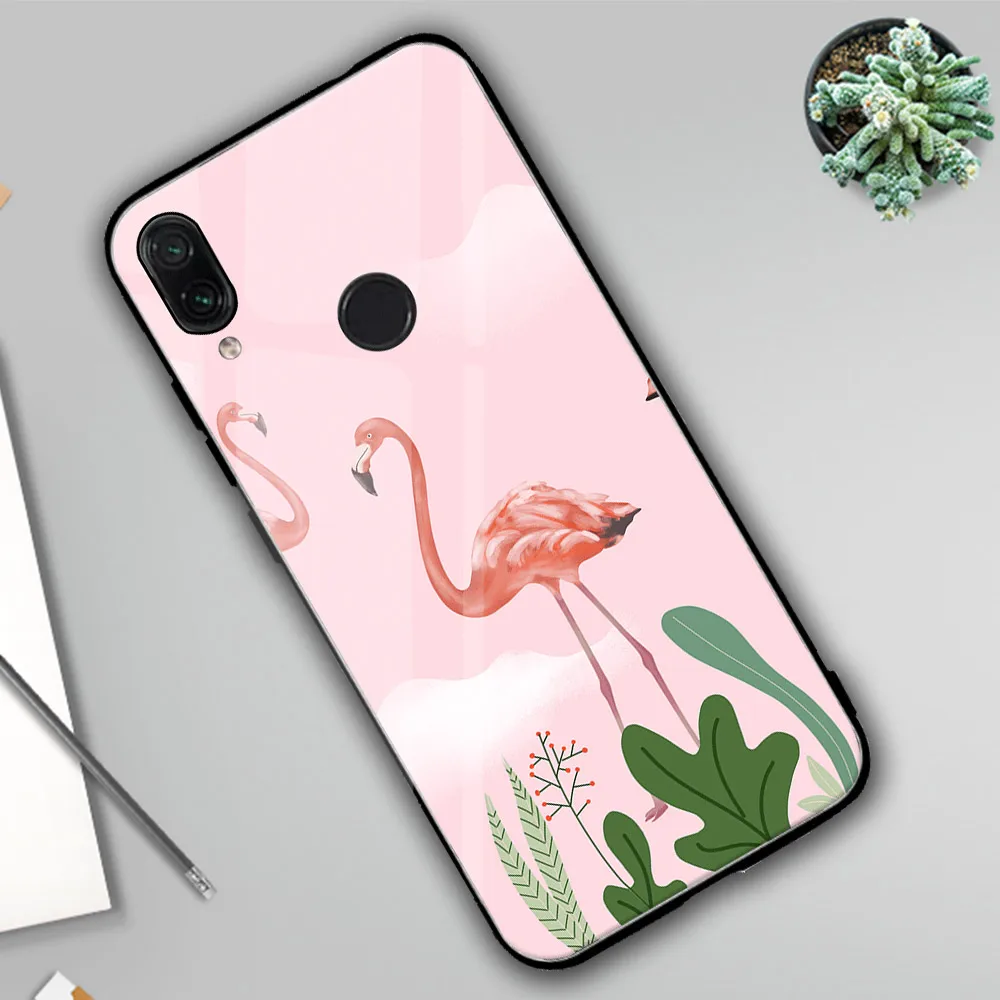 Чехол для телефона с изображением фламинго Redmi Note 7 чехол из твердого стекла MI8 MI9