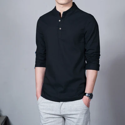 Новая модная футболка с длинным рукавом Harajuku, мужские рубашки, мужская хлопковая Повседневная льняная футболка, Мужская брендовая футболка M-5XL - Цвет: black