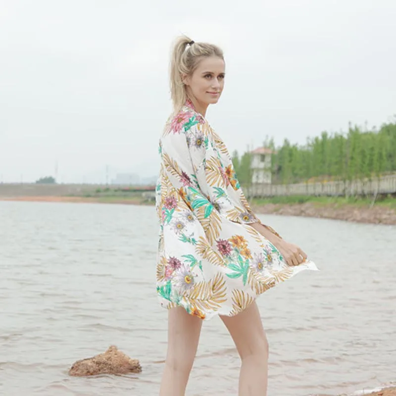 Женское кимоно с цветочным принтом повседневный длинный кардиган Свободная