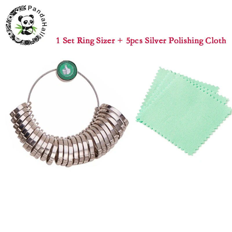 Ring Sizer and Cloth ЮВЕЛИРНЫЕ ИНСТРУМЕНТЫ, кольцо, увеличитель, ручка оправки, молотки, кольцо, измерительная палочка для пальцев, 5 шт., ткань для полировки ювелирных изделий F80 - Цвет: Ring Sizer and Cloth