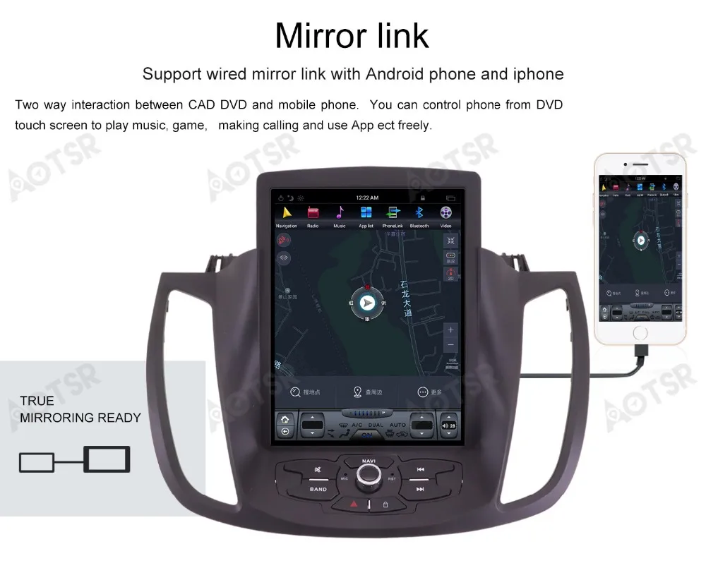 Android 7 Tesla стиль автомобиля нет dvd-плеер gps навигация для Ford Kuga 2013+ Авто Стерео головное устройство Мультимедиа Радио магнитофон