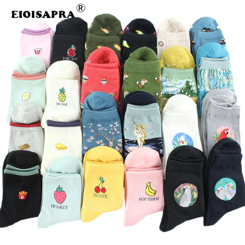 

[EIOISAPRA]Food Fruit Pineapple Funny Socks Sushi/Bird/Art Oil Painting Divertidos Characters Socks Women Chaussette Femme S