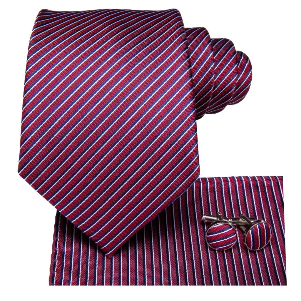 SN-3179 100% Silk Woven Men's Tie Red Striped Necktie Hanky Cufflinks Set Classic Party Wedding Pocket Square | Аксессуары для