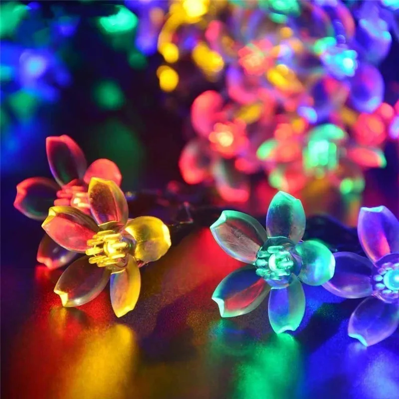 Multicolor 8 colors Вишневый цветок гирлянда на батарейках светодиодный гирлянда сказочные огни хрустальные цветы для внутренней свадьбы рождественские украшения фиолетовый - Испускаемый цвет: Multicolor 8 colors