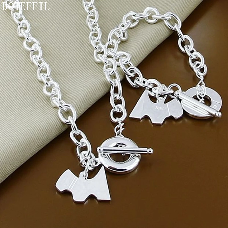 

DOTEFFIL 925 Sterling Silver Dog 18 inch Chian TO Buckle Necklace 8 inch Bracelet Set For Women Wedding Engagement Jewelry