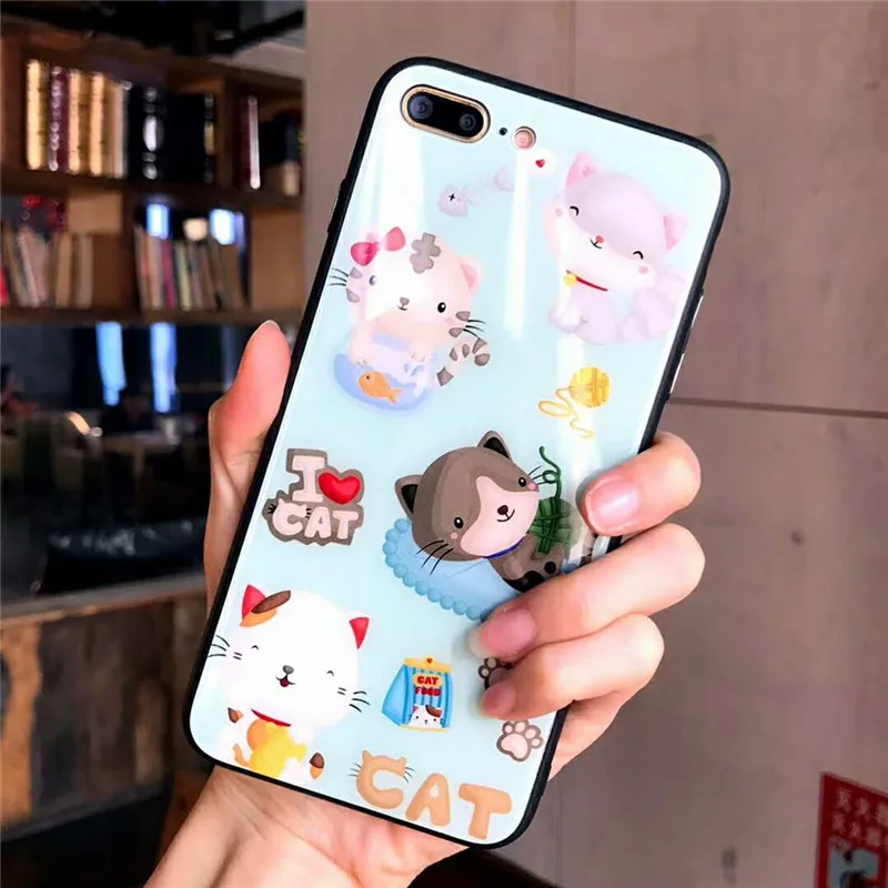 Мультфильм милый кролик Кошка телефона Чехлы для iPhone 6 6s 7 8 плюс цветок любви