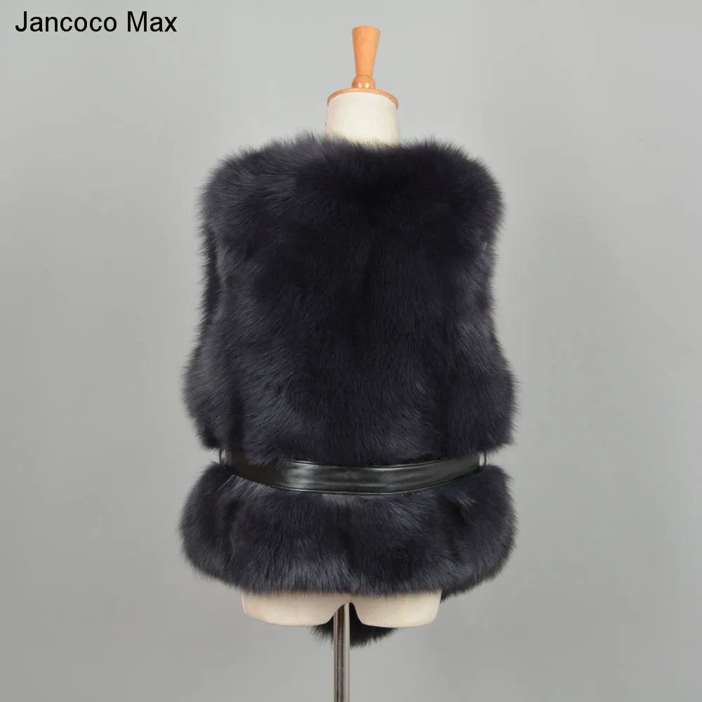 Женский меховой жилет с поясом Jancoco Max теплая безрукавка из натурального Лисьего