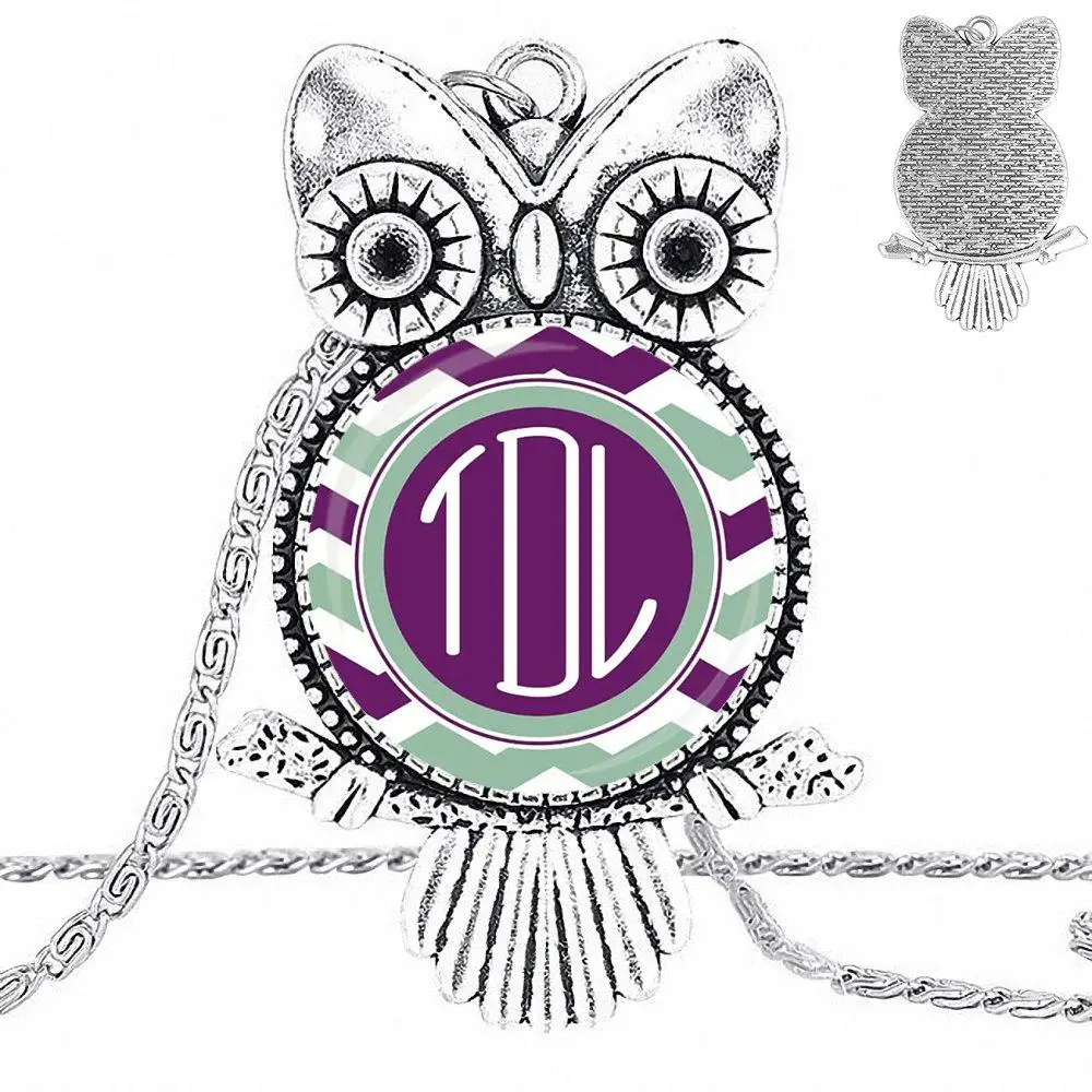 EJ Glaze Monogram Purple Chevron Jewelry Plated Glass Cabochon Choker Long Pendant Owl Necklace For Women Men Party | Украшения и