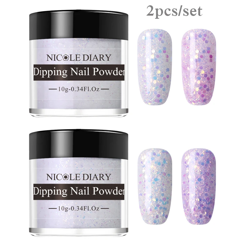 set 10 NICOLE Дневник 10 г погружающийся набор пудры для ногтей светильник чувствительный Dip порошок для ногтей пигмент пыль хлопья блестки изменение цвета Советы Декор - Цвет: set 10