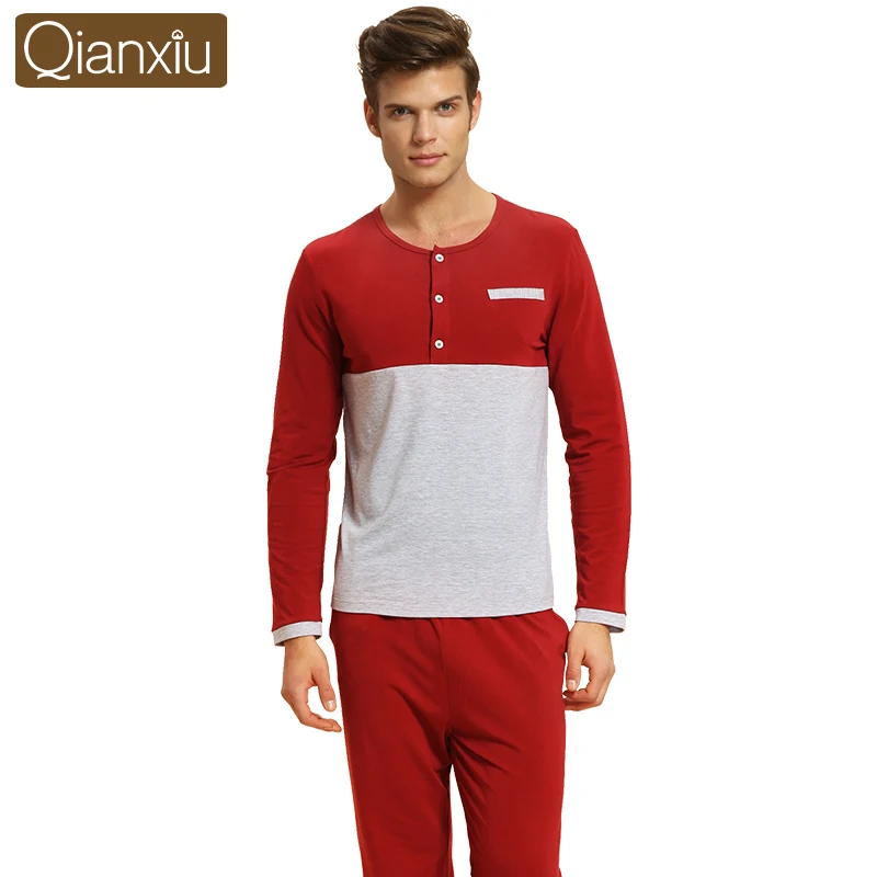 Мужская Повседневная Лоскутная Пижама комплект из футболки с круглым вырезом и