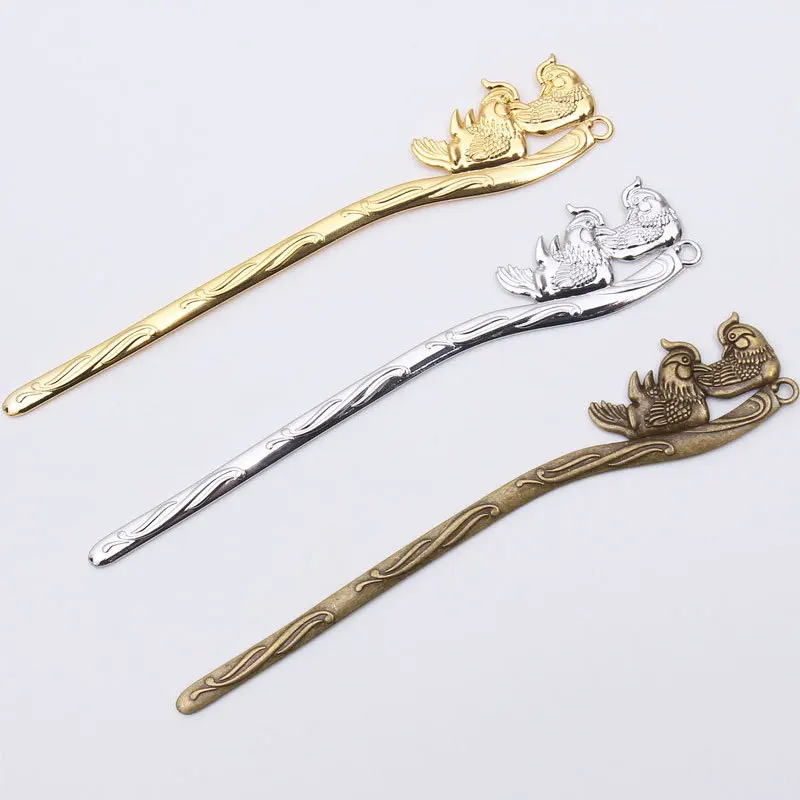 

10 PCS 150*27MM Antique Bronze Gold Silver Color Vintage Metal Zinc Alloy Mandarin Duck Hair Sticks/Bookmarks For Jewelry Making