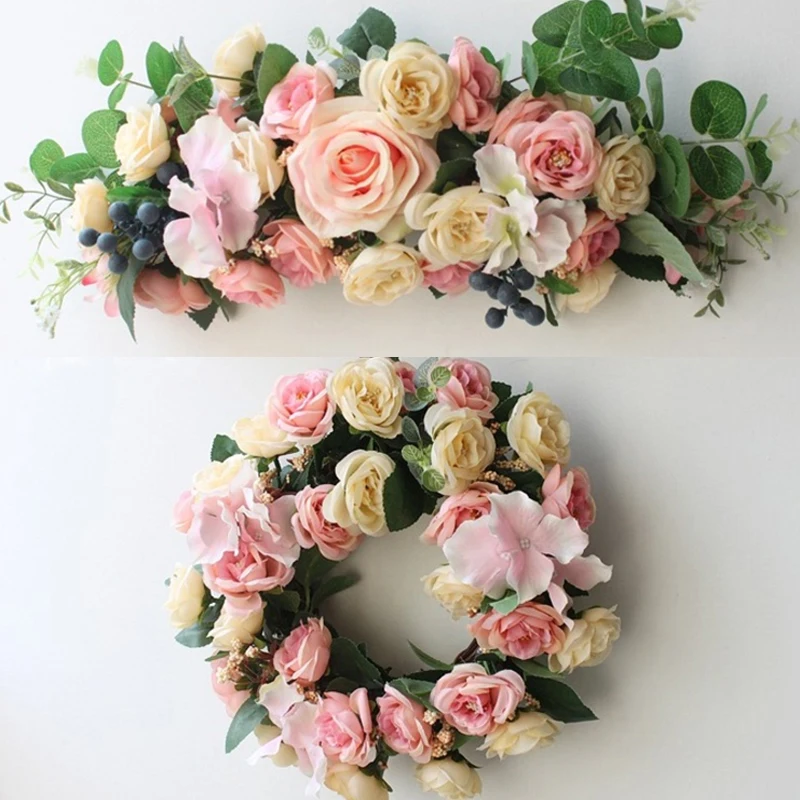 

Handmade Artificial Rose Wreath Door Wreath Simulation Flower Garland Door Trim Garishness Wedding Party Decor Home Decoration