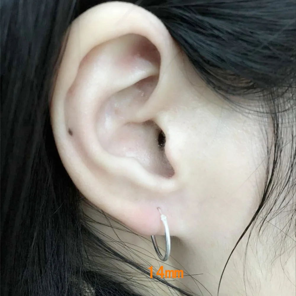 

Real!!! Very Popular 925 Sterling Silver circle hoop earrings for child woman men diameter size 10mm 12mm 14mm