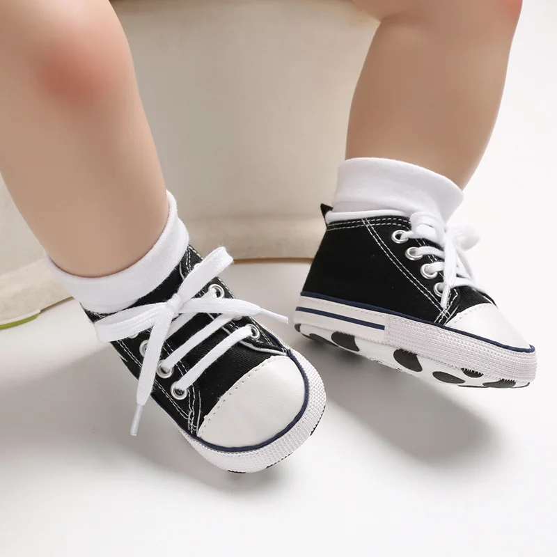 Branded Newborn Sneakers Baby girls Boys Lace-up Canvas Shoes Active All Star Zapatos Bebe Toddler Shoes Infantil Sapatos - Цвет: Black