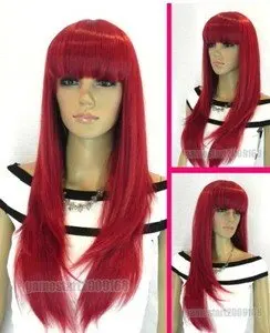 Косплей Длинные Прямые Огненно-Красный Парик + быстрая cap парик Доставка D0315 |
