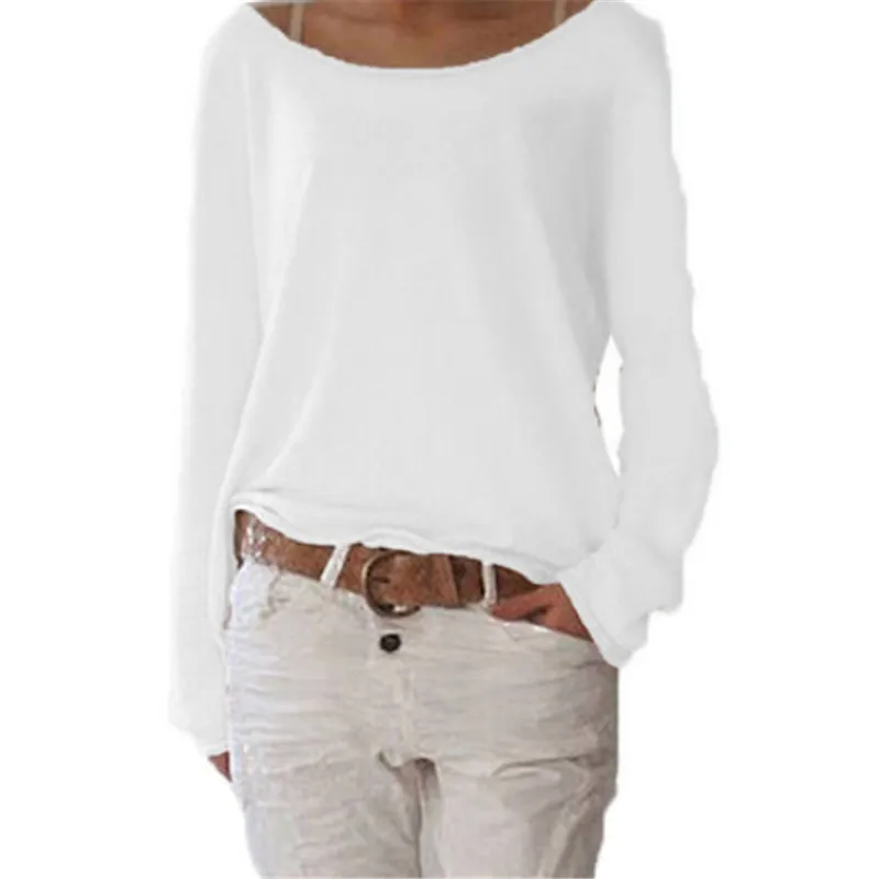 

Fashion Women's Autumn Long Sleeve Blouse 2018 Sexy Casual Round Neck Plain Basic Shirt Summer Tops Loose Solid Color Shirts New