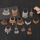 Индийские длинные серьги в фольклорном стиле, цветные металлические серьги-подвески с кисточками, винтажные этнические Висячие серьги, свадебные ювелирные изделия вечерние, женские аксессуары