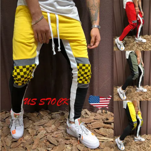 Весенне-осенние мужские штаны модные обтягивающие Мужские для спорта клетчатые