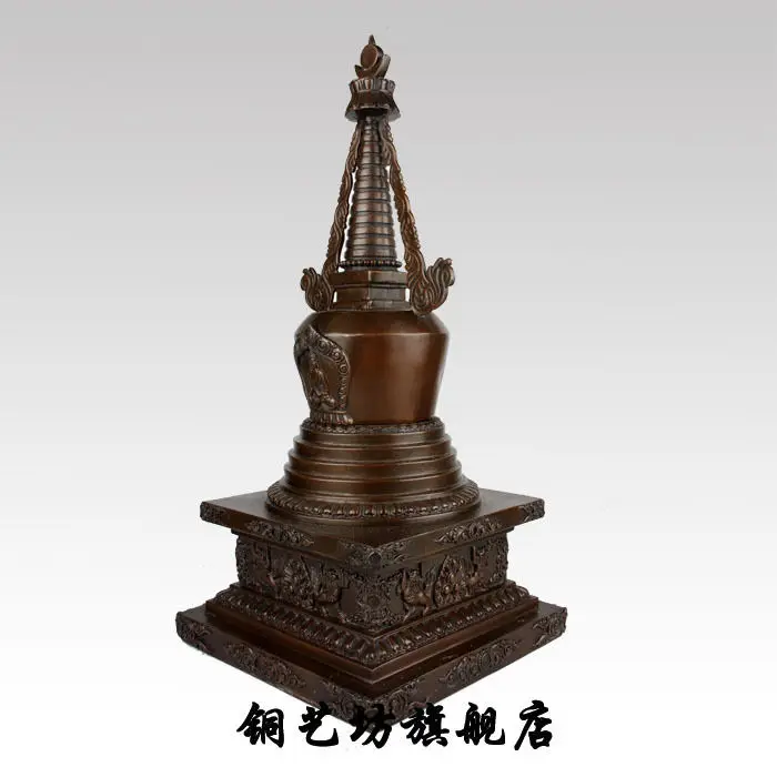 18&quot China Bronze Tibet Dagoba Pagoda Buddhism Tower Carving Shakyamuni Statue | Statues &amp Sculptures