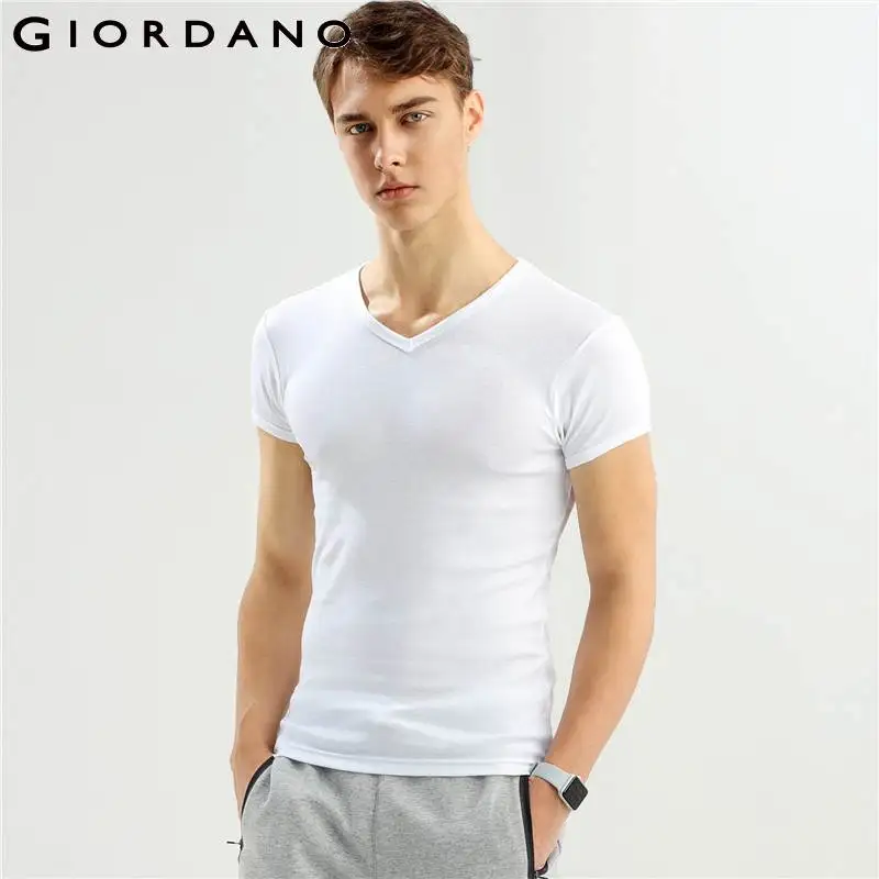 Giordano две хлопчатобумажные футболки с v-образным вырезом и короткими рукавами