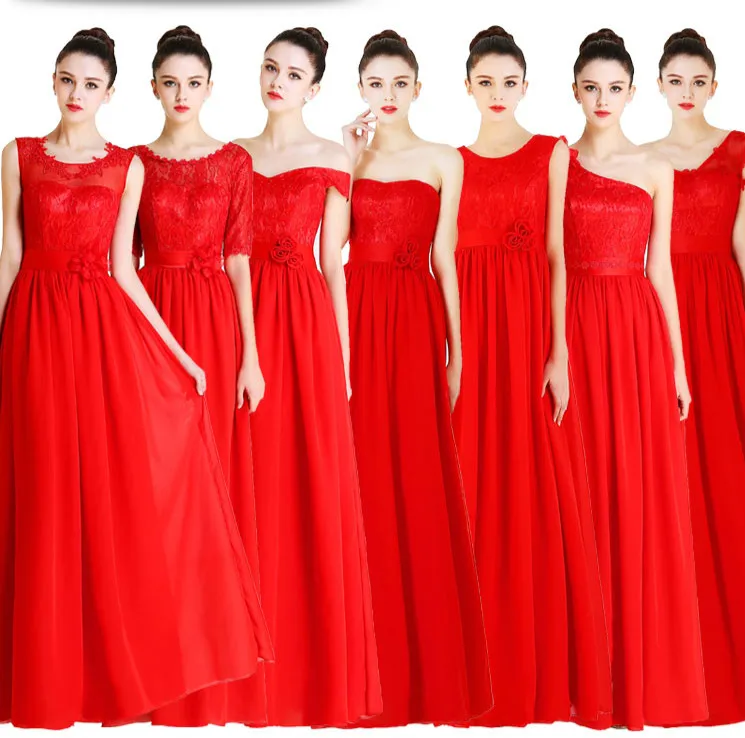 Sweet memory Red bridesmaid dress lace chiffon long dresses SW180321 | Свадьбы и торжества
