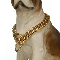 15 19mm 12 36 inch high quality gold stainless steel cuban curb chain training dog suitable for large dogs slip dog collar