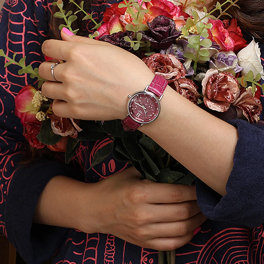 Sinobi Wathes женщины красный кожаный ремешок роскошные женские часы Rattrapante открытый