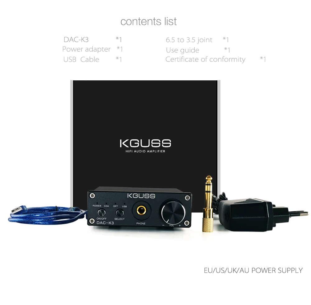 

KGUSS DAC-K3 TPA6120 CS4398 2.0 MINI HIFI USB DAC Decoded Audio Headphone Amplifier 24BIT 192KHz OPA2134 AMP DC12V US/EU/UK