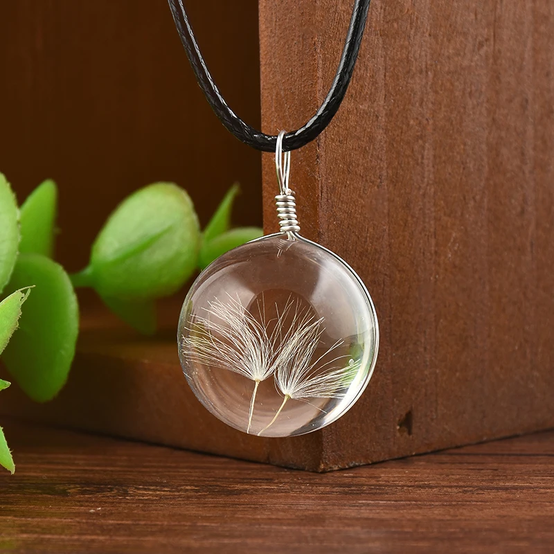 Fashion Dandelion Crystal Ball Necklace Women Long Strip Leather Chain Pendant |